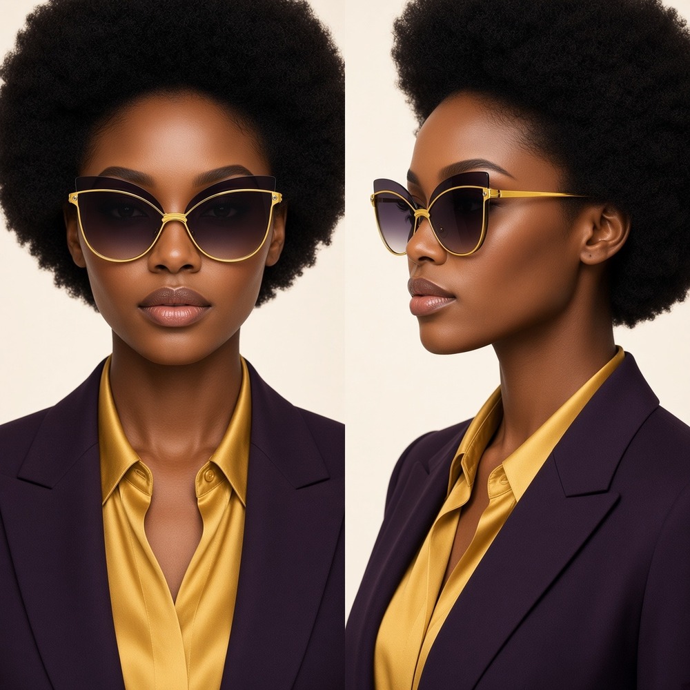 Gold Oversized Cat Eye Sunglasses Black Gradient Betty Style Wing Metal Frame